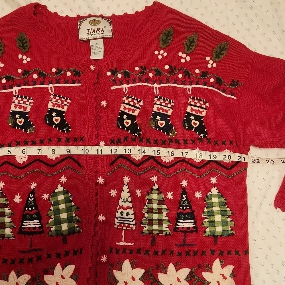 Tiara International Xmas theme applique cotton cardigan sz L